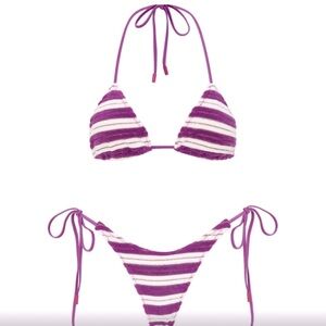 Triangl bikini, beautiful purple and white stripe pattern!!! TOP- XS, BOTTOMS- S